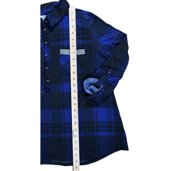 Avenue Plaid Roll Tab Sleeve Blue & Black 14/16 Top - Picture 4 of 7